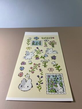 Hand Crafted Cream Floral & Bunny Sticker Sheet